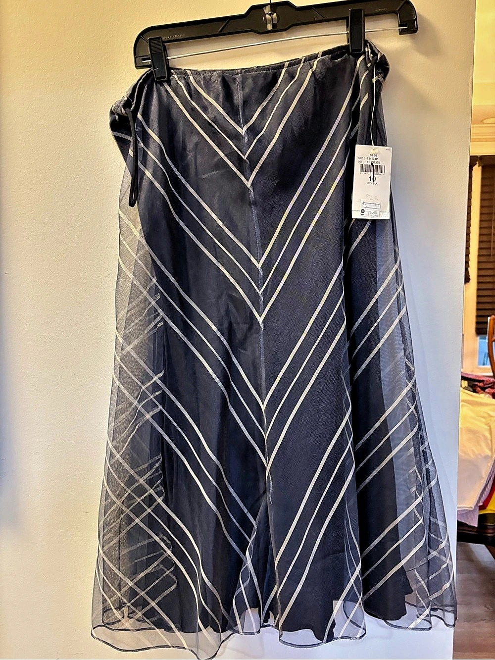 Lauren Ralph Lauren Silk Midi Skirt in Blue & White Size 10 NWT